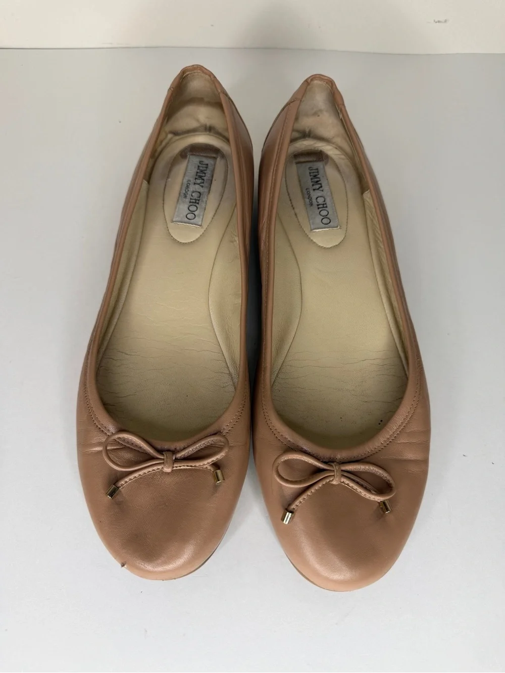 Jimmy Choo London Nude Beige Bow Ballet Flat Women’s Size 40 US 9 Made in Spain